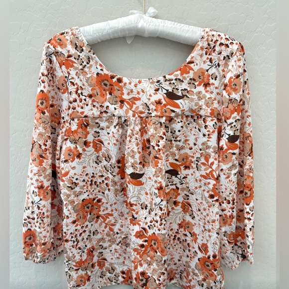 HAYDEN | Warm Orange Whimsical Floral Boho Peasant Top | Small - Picture 5 of 8